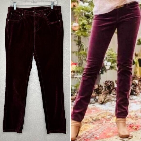 Sundance Burgundy Red Wine Velvet Mid Rise Slim Straight Leg Jeans - Picture 1 of 12